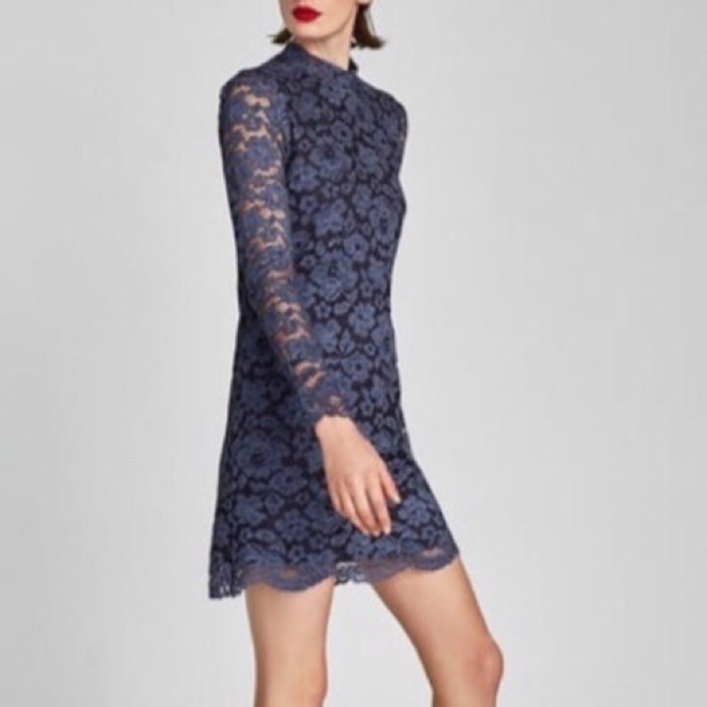 ZARA Lace Mock Neck Long Sleeve Dress